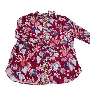 Chicos Womens No Iron Shirt Size 3 XLFloral & Animal Print Mixed Media Burgundy